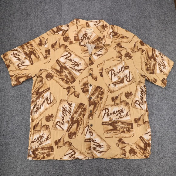 Panama Jack Other - Panama Jack Mens 3XL Rayon Hawaiian‎ Shirt Tan Rum Bottle Buried Treasure Print